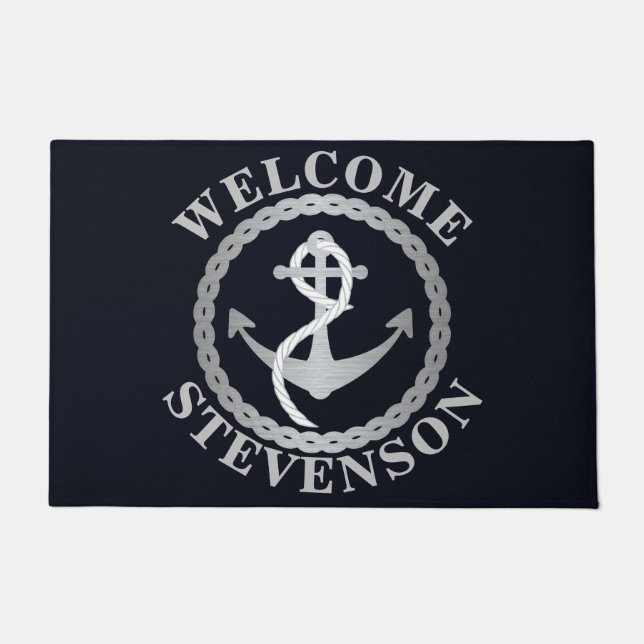 Paillasson Marine et Argent Nautique Voilier Welcome Mat (Devant)
