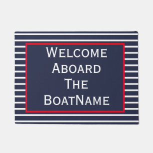 Paillasson Marine et Blanc Bienvenue à bord du bateau