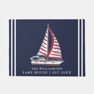 Paillasson Marine Nautique Bleu Rouge Blanc Voilier Bateau La