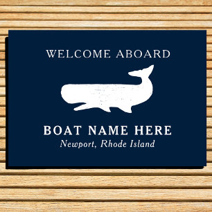 Paillasson Marine Nautique Blue Welcome Aboard Nom du bateau