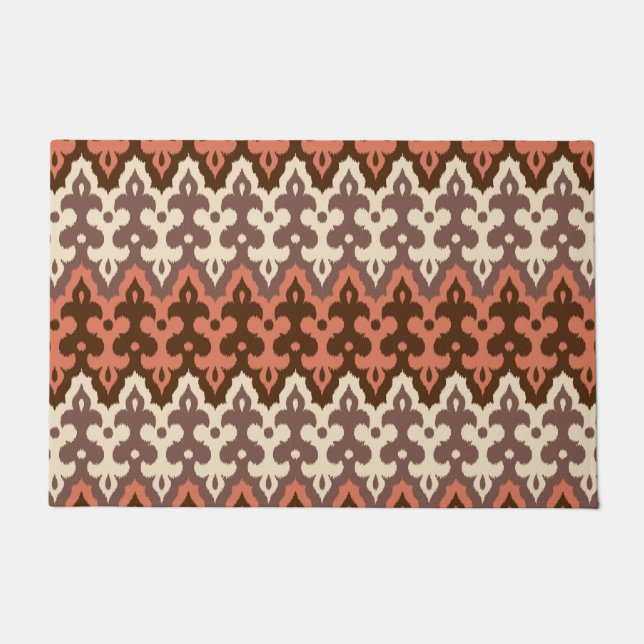 Paillasson Marocaine Ikat Damask, Brown, Crème Taupe & Rouill (Devant)