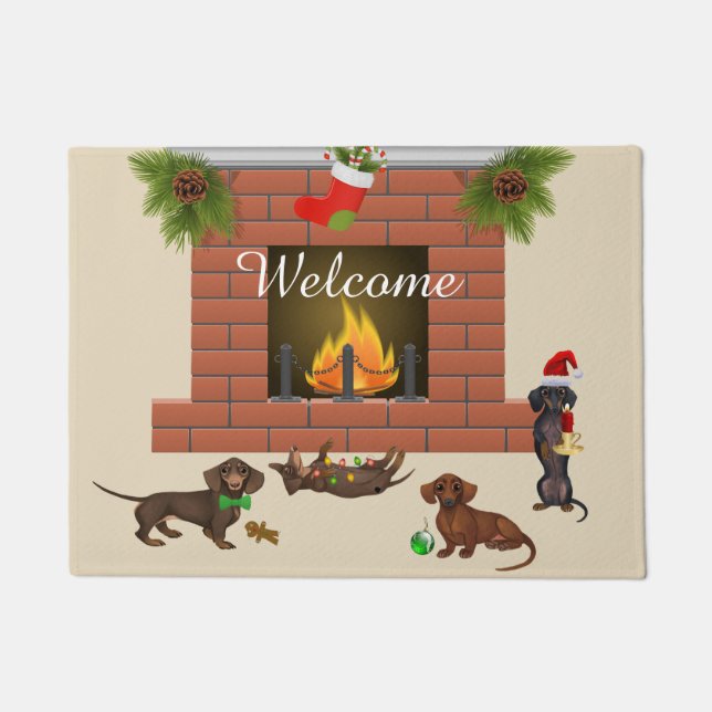 Paillasson Mat de bienvenue de Noël Dachshund Porte (Devant)