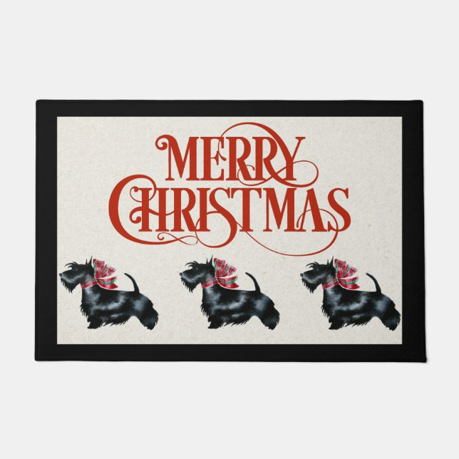 Paillasson Mat de la porte de Noël écossaise Terrier (Devant)