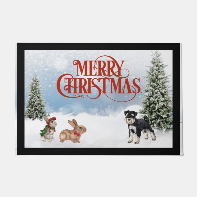 Paillasson Mat de la porte de Noël Schnauzer (Devant)