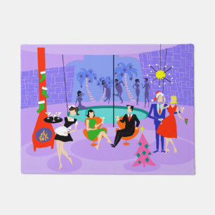 Paillasson Mat de la porte de Noël Tropical Retro
