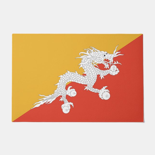 Paillasson Mat de porte avec drapeau du Bhoutan (Devant)