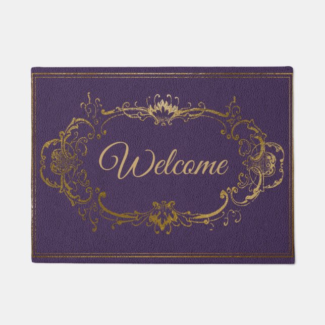 Paillasson Mat de porte d'accueil orange violet et or (Devant)