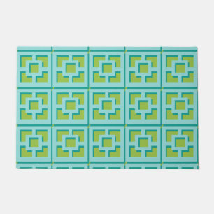 Paillasson Mat de porte de Trellis vert et turquoise rétro