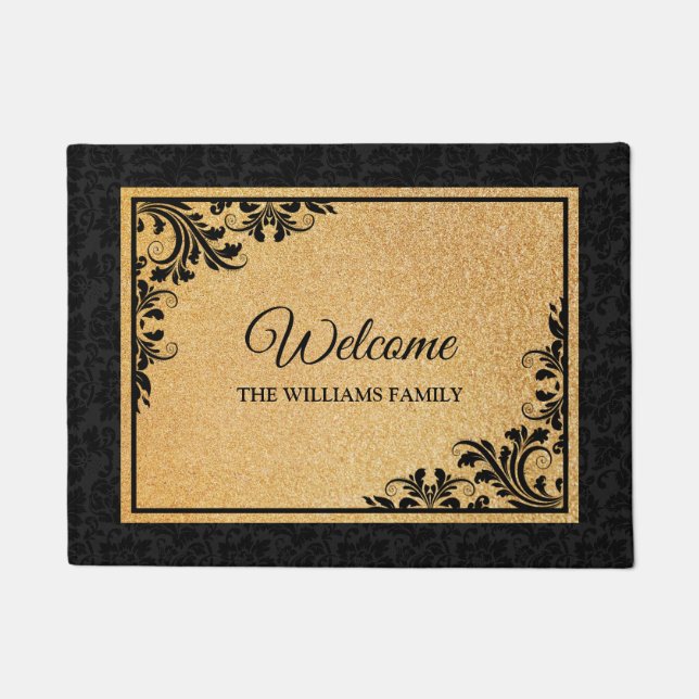 Paillasson Mat de porte noir Damas et torsades (Devant)
