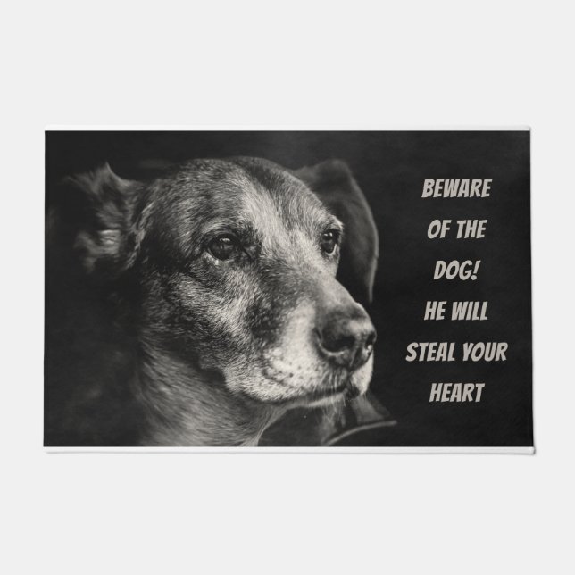 Paillasson Méfiez-vous du chien, photo de l'animal de compagn (Devant)
