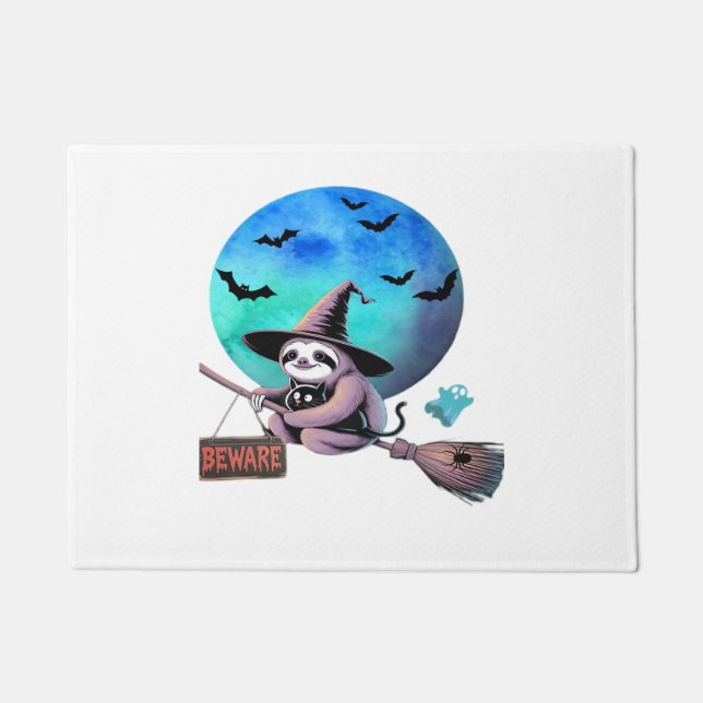 Paillasson Méfiez-vous joli sorcier Sloth volant sur Broom Ha (Devant)
