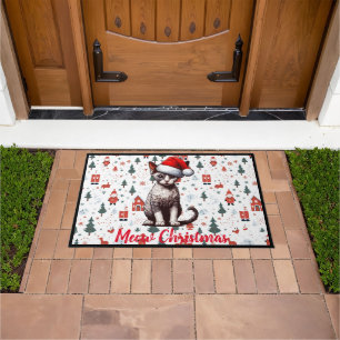 Paillasson Meow Christmas Devon Rex Cat, Noël Père Noël Kitte