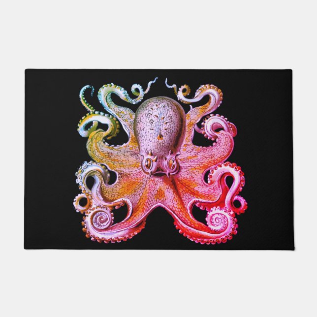 Paillasson Mer marine déco de pieuvre d'accueil rose mat (Devant)