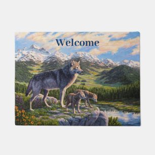 Paillasson Mère Wolf & Pups Mountain River Valley