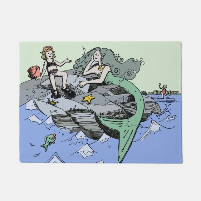 Paillasson Mermaid littoral mignon dessin animé plage art pou (Devant)