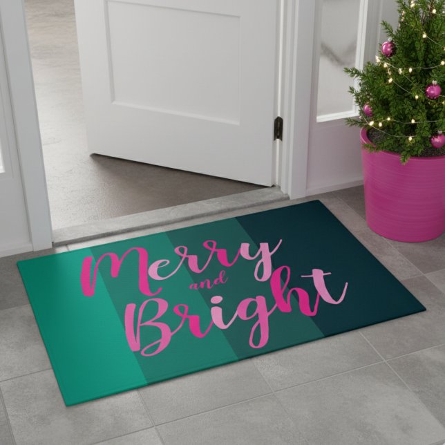 Paillasson Merry and Bright Christmas Green Pink (Créateur téléchargé)