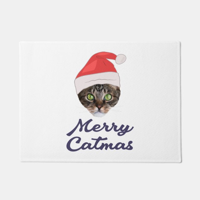 Paillasson Merry Catmas, Noël Chat Santa hat Invitation (Devant)