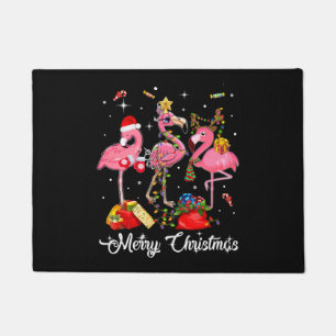 Paillasson Merry Christmas Three Flamingo With Santa Hat
