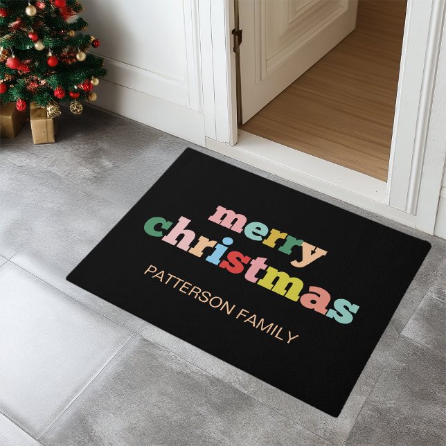 Paillasson MERRY CHRISTMAS Typographie Script Famille Personn (MERRY CHRISTMAS Script Typography Custom Family Doormat)