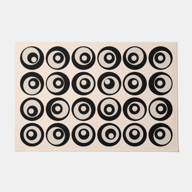 Paillasson Mi-Siècle Cercles Modernes Motif Noir Et Crème (Devant)