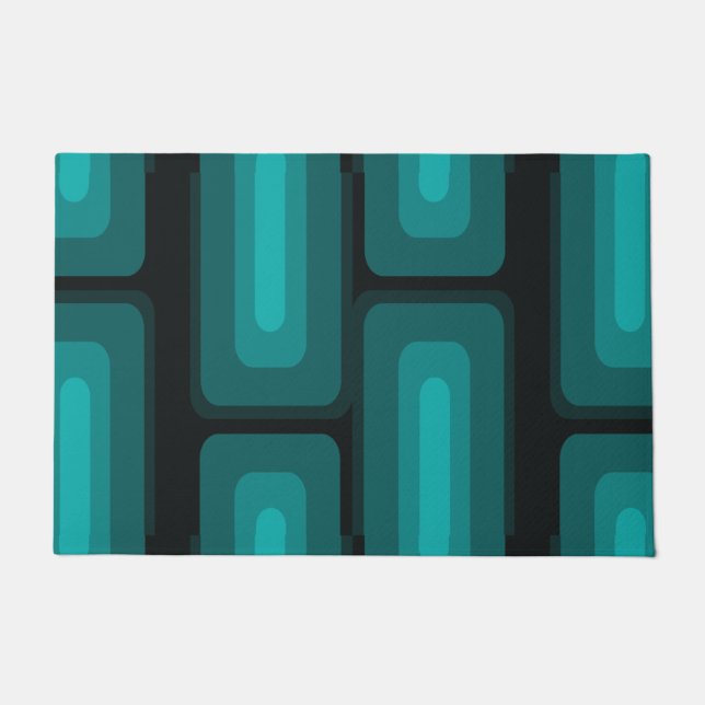 Paillasson Mi-Siècle Moderne Long Rectangles Turquoise (Devant)