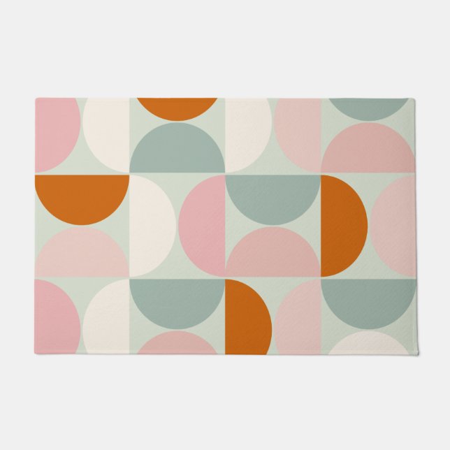 Paillasson Mi-siècle moderne Sage Vert Blush Orange Motif (Devant)