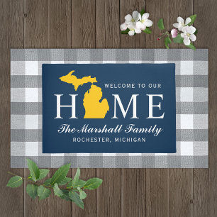Paillasson Michigan Home State Blue Maize Custom Welcome