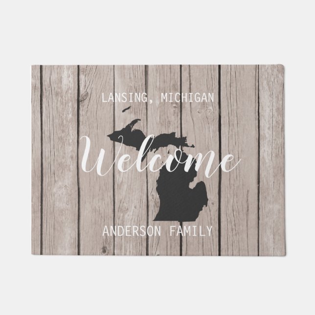 Paillasson Michigan State Personnalisé Welcome Wood Look (Devant)