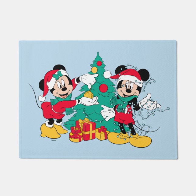 Paillasson Mickey & Minnie | Décorer l'arbre de Noël (Devant)