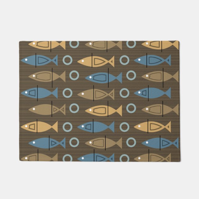 Paillasson Mid Century Moderne Poisson Motif brun Bleu (Devant)