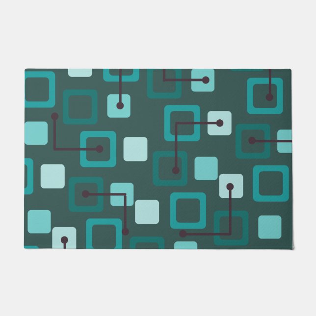 Paillasson Midsiècle 1950 Carreaux & Carré Turquoise (Devant)