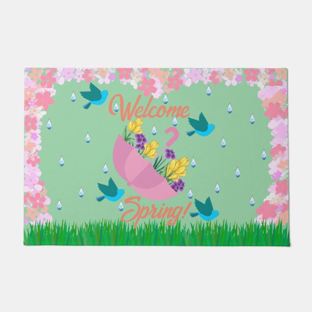 Paillasson Mignonne fourrure de porte de printemps (Devant)