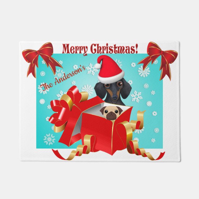 Paillasson Mignonne natte de Noël Dachshund Flake de neige (Devant)