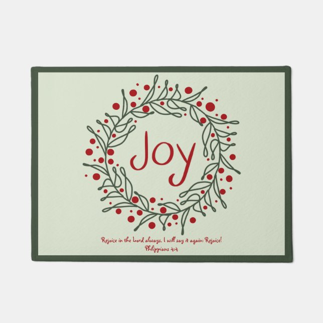 Paillasson Miniature moderne de Noël Joy Wreath avec écriture (Devant)