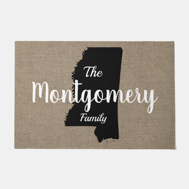 Paillasson Mississippi Silhouette & Faux Burlap Script (Devant)