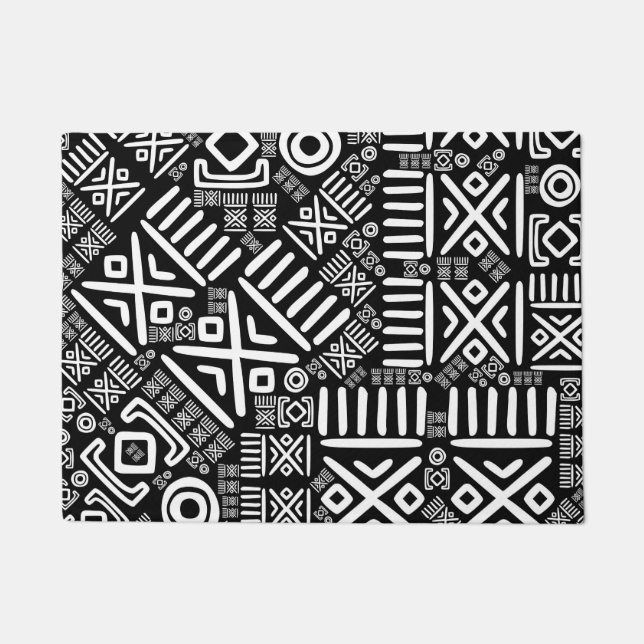 Paillasson Modèle africain ethnique #6 noir et blanc (Devant)