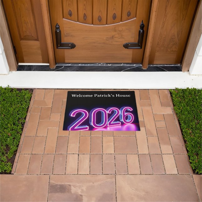 Paillasson Modern Neon 2026 Happy New Year Welcome (De plein air)