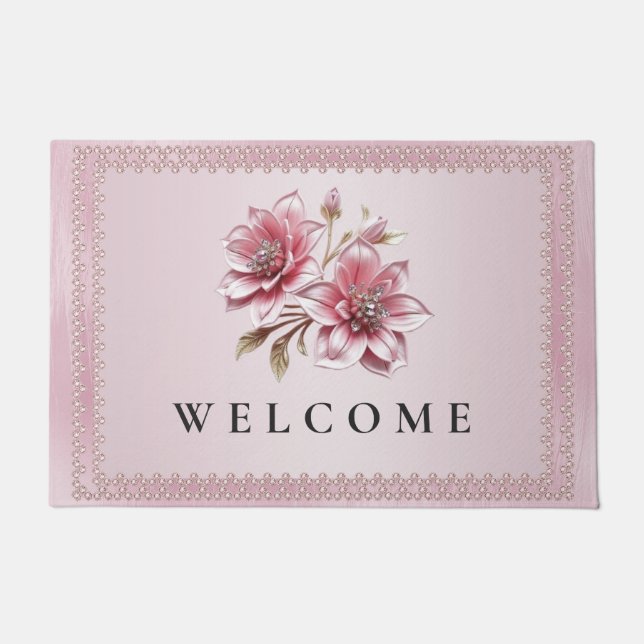 Paillasson Modern Pink Flowers Doormat (Devant)