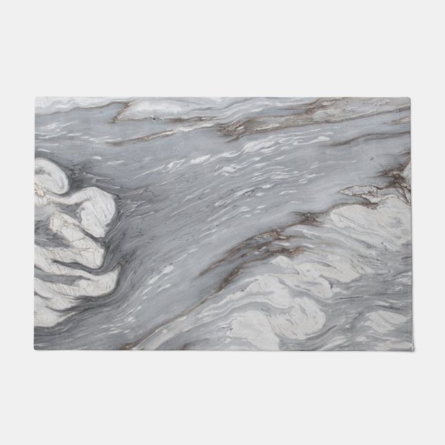 Paillasson moderne chic simple minimaliste marbre blanc gris (Devant)