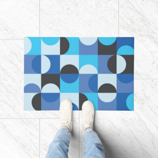 Paillasson Moderne de milieu de siècle Demi-cercles Bleu Turq