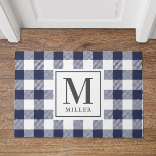 Paillasson Moderne ferme Bleu Buffalo Chèque Monogramme