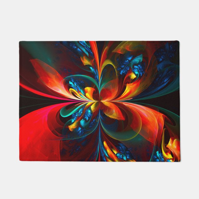Paillasson Moderne Floral Abstrait Art Orange Bleu Motif #14 (Devant)