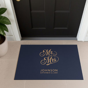 Paillasson Moderne M. & Mme Script Couple Nom de famille Mari