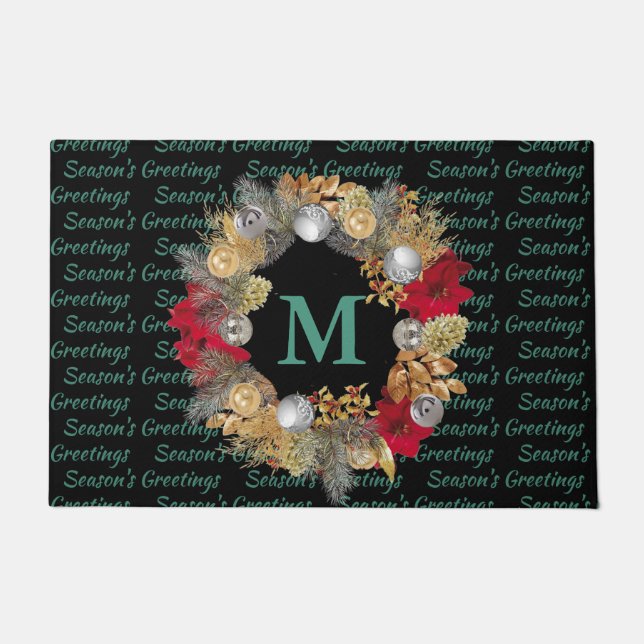 Paillasson Monnaie vert MONOGRAMME couronne de Noël (Devant)