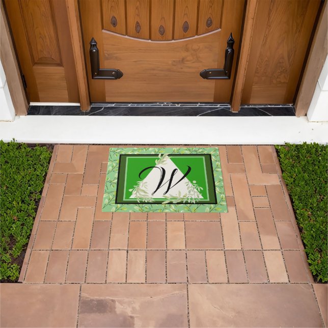 Paillasson Monogram Elegant Green Leaves Doormat (De plein air)