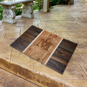 Paillasson Monogramme à bande verticale en bois rustique