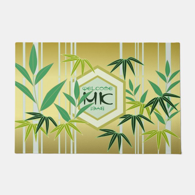 Paillasson Monogramme Bamboo Green Gold Hexagon Oriental (Devant)