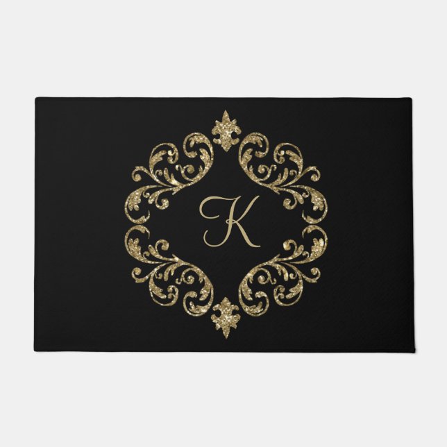Paillasson Monogramme Black Gold Parties scintillant tendance (Devant)