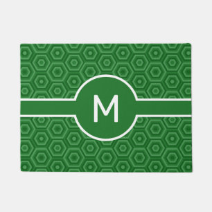 Paillasson Monogramme blanc gras sur Hexagones imbriqués vert