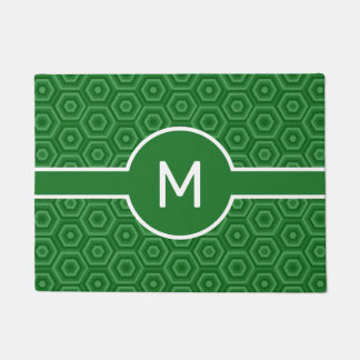 Paillasson Monogramme blanc gras sur Hexagones imbriqués vert